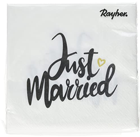 Rayher 75441000 Serviette Just married, FSC zertifiziert, 33 x 33 cm, 3-lagig, 20 Stück, Tischdeko, Hochzeit, Papierservietten