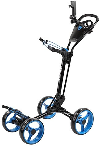 Qwik-Fold Carrello da golf pieghevole a 4 ruote con freno a pedale, carrello da golf aperto e chiuso in 1 secondo, manico regolabile, ruote con cuscinetti a sfera, telaio in alluminio leggero