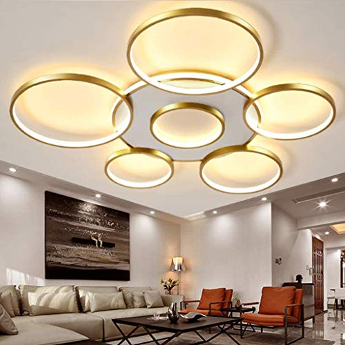 YZSJ Wohnzimmerlampe LED Deckenleuchte Dimmbar Lichtfarbe/Helligkeit Einstellbar Deckenlampe Metallrahmen Schlafzimmerlampe Modern Groß Schlafzimmer Esszimmer Pendelleuchte,Gold,7heads