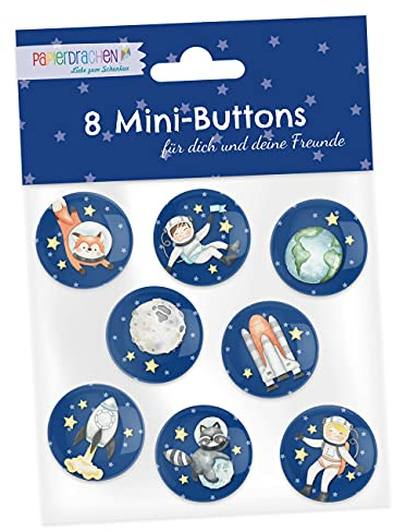 Papierdrachen 8 Mini Buttons (25mm) als Give Away für den Kindergeburtstag | Dekoration für Mäppchen oder Schulranzen | Geschenk zur Einschulung - Design Astronaut - Set 5