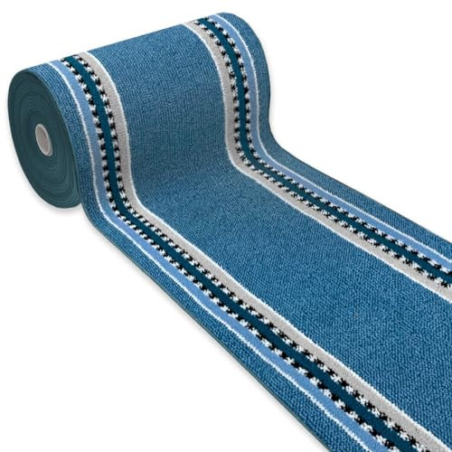 emmevi Tappeto Cucina Antiscivolo Passatoia Bordata Ingresso Scala Lavabile Mod.ALEXA Dis.A 57X400 BLU