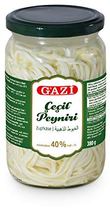 Gazi Zupfkäse - 6x 350g Glas - Kuhkäse Käse Cecil Peyniri eingelegt fein geschnitten handgearbeitet 40% Fett i. Tr. aus 100% Kuhmilch mild mikrobielles Lab vegetarisch glutenfrei Halal