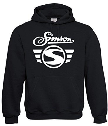 Textilhandel Hering Kapuzenpullover - Simson Logo + Schrift Fun (Schwarz, L)