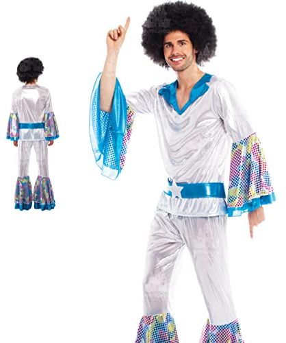 Partilandia Disco-Kostüm für Herren, 70 Jahre, Erwachsenengrößen: S bis L: [Größe M]【Bluse Glocke】 Kostüme für Herren, Karnevalskostüme