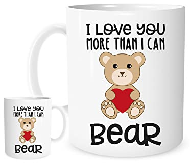 Stoneys Badges I Love You More Than I Can Bear Cute Teddy Bear Mug – Funny Romantic Gift for Him, Her, Couples – Ceramic Coffee Cup for Valentine’s Day, Anniversary, Birthday
