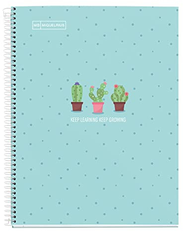 Novilla Miquelrius - A5-Notizbuch, 1 Farbstreifen, 80 karierte 5-mm-Blätter, 90-g-Papier, 2 Löcher, hartlaminierter Einband, blaue Kaktusfarbe
