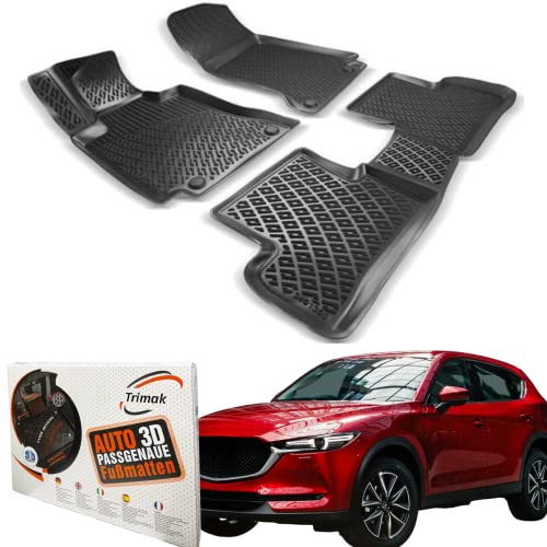 Trimak Passgenau 3D Fussmatten Auto Kompatibel mit Mazda CX-5 1 Gen 2011-2017 Auto Zubehör 1. und 2. Reihe Gummimatten Autos TPE Allwetter Geruchlos rutschfest Vorne & Hinten Schwarz