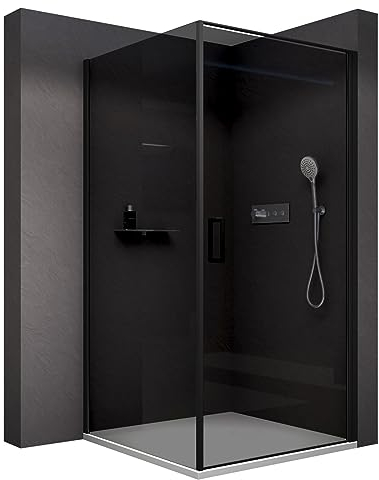 BERNSTEIN Box doccia 100x90cm altezza 195cm cabina doccia NT416 con telaio con porta a ribalta e vetro di sicurezza con barra antisfondamento da 8mm in vetro grigio con nano rivestimento
