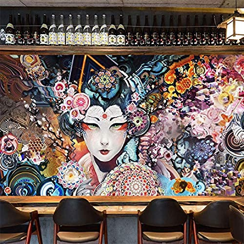 XLMING Wall Decoration Painting Wallpaper Japanese Geisha Tattoo Japanese Restaurant Sushi Tattoo Wall Ukiyoe Wallpap 3D Wallpaper Paste Living Room The Wall for Bedroom Mural border-200cm×140cm