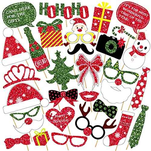 31Stück Weihnachten Foto Requisiten,Fotobox Accessoires für Weihnachten,Weihnachtsparty Foto Booth Requisiten Dekorationen,Party Zubehör,Tischdeko Geburtstag,Silvester Foto Requisiten,Party Deko