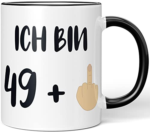 JUNIWORDS Tasse, Ich Bin 49 + Mittelfinger, Schwarz (1007271)