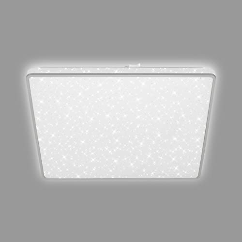 BRILONER Leuchten - LED Deckenlampe mit Sternenhimmel, LED Deckenleuchte Sternendekor, Backlighteffekt, Flach, Neutralweißes Licht, 370x370x50 mm, chrom-matt