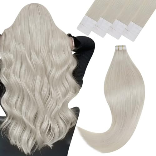 Vivien Tape Extensions Echthaar Platinblond Tape Echthaar Extensions Blond Menschliches Haar Glatt Kurz 30g 20Pcs 30cm
