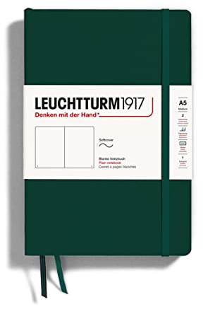 LEUCHTTURM1917 367268 Notizbuch Medium (A5), Softcover Schreibbuch, 123 nummerierte Seiten, Forest Green, blanko
