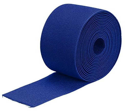 sourcing map Banda elástica ancha de sarga de doble cara de 75 mm (3 pulgadas), banda elástica tejida plana de 4 yardas, carrete elástico pesado, correa elástica azul para costura, cintura