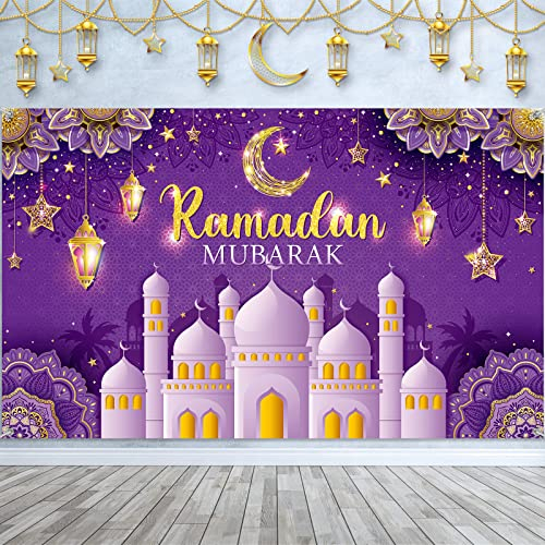 Boyiee Ramadan Mubarak Hintergrund Dekoration Eid Muslim Hintergrund Banner Eid Al Fitr Partyzubehör (Lila)