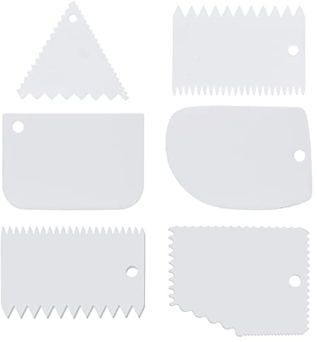 CUHZA Ensemble de grattoir, grattoir à pâte en plastique, spatule à pâtisserie, spatule polyvalente, facile à nettoyer, convient pour les gâteaux, pâtisseries de bricolage (blanc) - Lot de 6