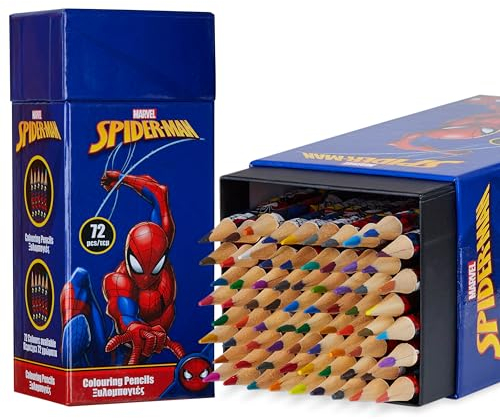 Disney Lápices de Colores para Niños, Caja de 72 lápices, Suministros de Arte, Colores Surtidos, Regalos para Niños (Azul Marino Spiderman)