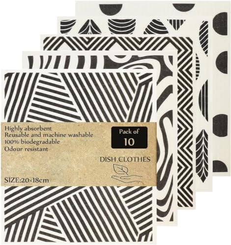 KMAKII Swedish Dishcloths for Kitchen,Highly Absorbent Natural Swedish Dish Towels, Cellulose Sponge Cloth,Reusable Cellulose Sponge (10 Pack)