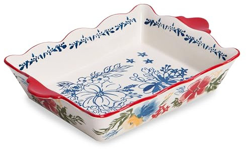 Sagoskat Casserole Dish Baking Dish Ceramic Baking Pan, 9x13 Baking Pan, Nonstick Baking Dishes for oven, Red flower pattern Lassagne Pan, Casserole Dishes with handles, for Kitchen