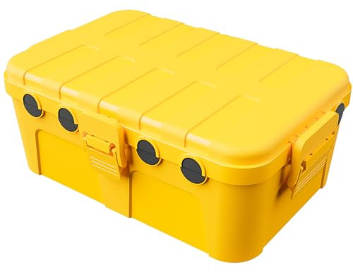 RESTMO Extra Large Waterproof Electrical Box, IP54 Weatherproof Outdoor Extension Lead Cover, Protect Outlet, Plug, Socket, Timer, Power Strip, Holiday Light Decoration, 32 x 22 x 13 cm, Yellow
