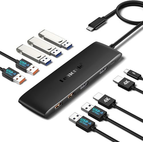 Lemorele Docking Station USB C Hub 2 HDMI 10Gbps - 4*USB A 3.2, 3*USB 2.0, PD100w Ricarica 10in 1 Adattatore Multiporta Hub USB C Dock Station Dual Monitor 4k Display Macbook air pro Laptop