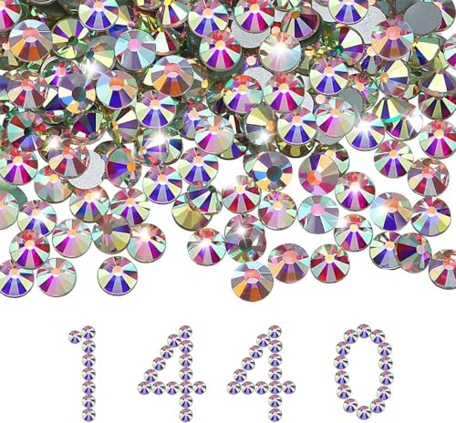 Liliume 1440 Pcs Hotfix Strasssteine SS16 Kristall-AB Strasssteine 20 Farben 4 Größen Runde Glas Strass für Kleidung Schuhe DIY Handwerk(Kristall AB-SS16)