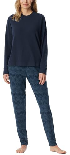 Schiesser Damen Schlafanzug Set lang extra warm-Selected Premium Warming Pyjamaset, Nachtblau_181990, 46