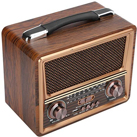 110/220 V Verstellbares FM/AM/SW-Radio, Tragbarer Kabelloser Bluetooth-Lautsprecher aus Holz, Wiederaufladbar (EU-Stecker)