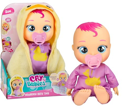 Cry Babies Newborn Bath Time Zoe, Babypuppe Bath Time Zoe -reagiert, wenn sie nass Wird, wasserdicht, weint echte Tränen, Spielzeug und Geschenk für Kinder ab 18 Monaten