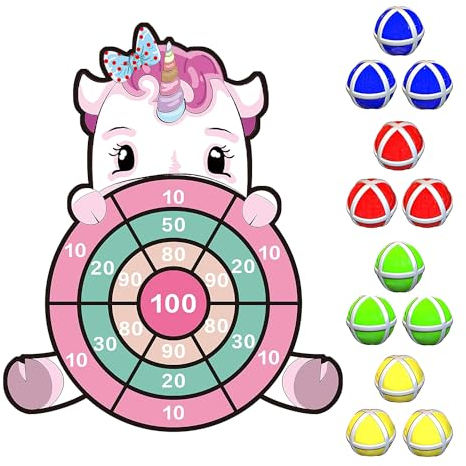 Original Cup Dart Uni® Dartspiel Einhorn für Kinder | Zielscheibe mit Klettbällen | lustiges Koordinationsspielzeug | einfach aufzuhängen drinnen oder draußen | für Jungen und Mädchen | OriginalCup