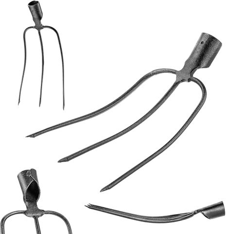 KADAX Forchetta per patate senza stelo, forchetta per patate in acciaio, forchetta per barbabietole, forca per patate, forchetta per vanga, forca per letame, forca per forca da forca (nero 3 denti)