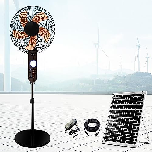 XNYXLPP 16 Inch Solar Pedestal Fan, 5-Blade Oscillating Standing Fans w/Light & USB Port, 4 Wind Modes Ultra Quiet Adjustable Height