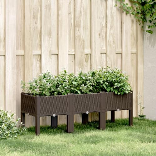 Tidyard Hochbeet Pflanzkübel mit Beinen Blumentopf Blumenkübel Braun 120x40x42 cm PP
