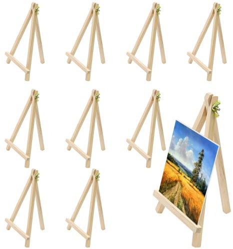 alwaiiz 10 Stück Staffelei klein(19x11cm), Dreieck Faltbar Mini Staffelei Holz, Tischstaffelei Zur Präsentation von Malhandwerk, Fotos, Karten und Visitenkarten