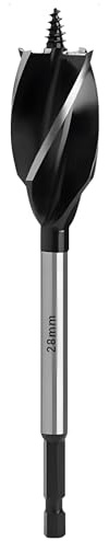 AGSYFFD Foret hélicoïdal à bois hélicoïdal à tige hexagonale 28 mm x 165 mm 4 flûtes haute vitesse avec guide pour percer du bois souple et dur, du plastique, du caoutchouc