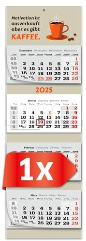 PRIMUS PRINT XXL Kalender 2025 - Mehrblock Wandkalender - 4-Monatskalender - Jahres Blockkalender - mit Datum Schieber - inklusive Feiertagen und Ferien - verschiedene Motive - [ 1x Kaffee ]