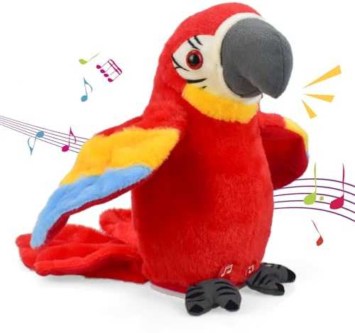 GEWDW Sprechender Papagei Spielzeug,Nachsprechendes Plüschvogel Papagei,Papagei Vogel Plüschtier mit Wiedergabefunktion,Talking Parrot Plüsch Spielzeug für Kinder Geburtstags (red)