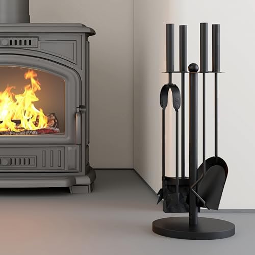 Kingson Black 5-Piece Fireplace Companion Set – Dia20x48cm – Log Burner Accessories – Complete Fireside Tool Kit for Fireplace Maintenance