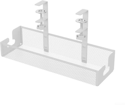 Under Desk Cable Management Tray Kit, No Drill Table Cable Basket For Storing Extension Cords, Sturdy Cord Organiser And Office Desk Accessory(L-White)