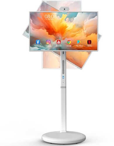 CooLegend Portable TV 32 Inch 1080P Touchscreen Monitor on Wheels, Android OS 13 Built-in Battery, Built-in Camera, Full Swivel Rolling Tray for Kitchen, Bedroom, Outdoor