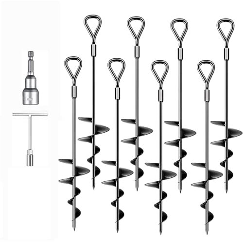 Ground Anchor, 8 Pack Heavy Duty Ground Pegs Kit (45cm Tall) Fit for Swing, Trampolines, Tents, Mobile Home Anchors, Awning Pegs Anchor, Dog Spikes for Ground
