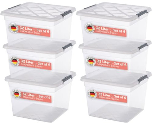 Blumtal Aufbewahrungsbox mit Deckel 32L aus Kunststoff - Aufbewahrungsboxen 36,5x36x26,5 cm - Boxen Aufbewahrung aus 100% Neumaterial & Verschlussclips - Aufbewahrungsbehälter mit Deckel 6er Set