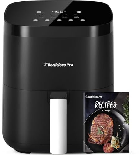 Friggitrice ad aria, Beelicious 8 in 1 Smart Compact 4QT Air Friggitrici, promemoria agitazione, friggitrice digitale a 500 °F con tecnologia Flavor-Lock, visualizzazione in vetro temperato, adatto