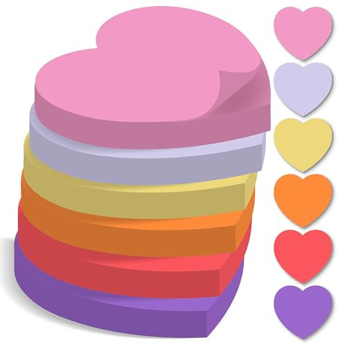 BIROYAL Haftnotizen Klebezettel 420 Blätter, 6 Blöcke Sticky Notes pastell, 76 mm x 76 mm Klebezettel bunt, Haftnotizen lustig, Notizzettel Klebend zum Markieren & Hervorheben, Herzform