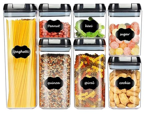 YENTAKE Vorratsdosen Set, Vorratsbehälter Set, Vorratsdosen mit Deckel Luftdicht, Müsli Schüttdose & Frischhaltedosen, Etiketten für Getreide, Mehl, Zucker usw (7 er)