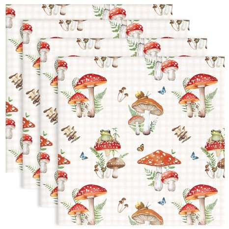 Arquiel Servietten Rosa Pilz 4er-Set, Stoffservietten 100% Baumwolle Dekoratives Weiches Wiederverwendbare Esstisch Servietten für Hochzeiten Küche Haushalt Frühling/Sommer(45×45cm)