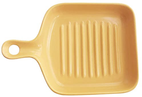 Hxhsgmeh Bol carré en céramique de couleur unie à poignée unique pour riz cuit au four, four à micro-ondes, jaune