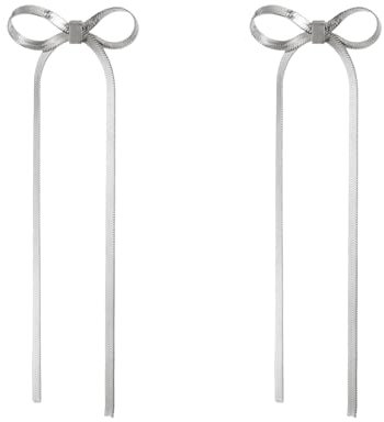 KKJOY Elegante Schleife Quaste Ohrringe Edelstahl Schlange Kette Band Fliege baumeln Ohrringe Modischer Abschlußball Schmuck für Frauen Charmante Damen (Silber)