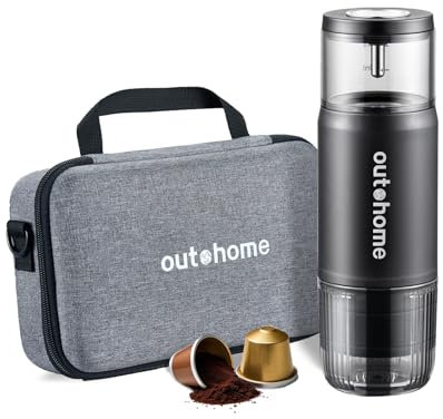 outohome Portable Electric Espresso Machine,15 Bar Self Heating Outdoor Coffee Maker, Travel Coffee Machine for Camping With Ground Coffee and NS Capsule for RV, Office,Car Coffee with carry Bag